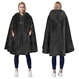 Catalonia Classy Damen Poncho mit Kapuze, Winter Warmer Poncho Kuscheldecke, Plüsch Fleece Cape Poncho Jacke für Outdoor, Schwarz