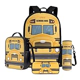Dngkaoje Rucksack-Set, 4-in-1, Schultasche für Kinder, mit Lunchtasche, Federmäppchen, Wasserflaschenbezug, Geschenk für Teenager, Jungen, Mädchen, Cartoon-Auto-Druck