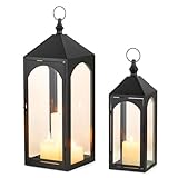 Staymoment Laternen für Draußen Groß: 2er Set Windlicht outdoor wetterfest als Balkon Garten Deko schwarz, H 43/59 cm xxl Gartenlaterne Kerzenhalter