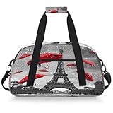 Entemne Kinder-Duffle Bag Paris Eiffelturm, roter Regenschirm, wasserabweisend, Turnbeutel, Sporttasche, leichte Reisetasche für Jungen und Mädchen, Handgepäck, Übernachtung, Wochenendtasche