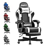Riftracer Gaming Stul Chair Gamer Sessel - Ergonomischer Gamer Stuhl mit Fußstütze Kopfstütze und Lordosenstütz Höhenvers Tragkraft Gamingstuhl tellbar Gepolstert 150 Kg PC Sessel Drehsessel Schwarz