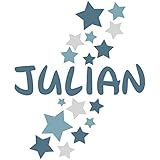 Wandtattoo personalisiert Wandsticker Set mit Namen für Kinderzimmer Babyzimmer Spielzimmer Wandaufkleber Wunschname Mädchen Junge (03 Sterne)