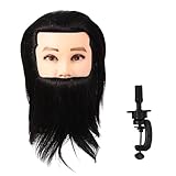 Happyyami 1Satz Friseur Mannequin Kopf für Männer Echthaar Styling Kopfpuppe mit Halterung für Frisier und Schneideübungen für Friseurstudenten und Salonprofis Echthaar