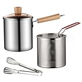 Frittierfitcyer -Topf mit Korb und Tong 3L -Griff aus Edelstahl -Chip -Friteuse mit temperamentvollem Glasdeck