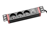 SABAJ Steckdosenleiste, Rackbar, 10 Zoll – 3 Steckdosen Typ E – 1,8 m, Überspannungsschutz, 360° drehbar – Aluminium, Rackmontage 10 Zoll, 1U