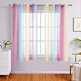 WUBODTI Violette Ombré-Vorhänge, 160 cm Länge, für Mädchenzimmer, Kinderzimmer, Dekoration, Einhorn-Prinzessinnen-Thema, Bunte Vorhänge für Kinderzimmer, Wohnzimmer, Lila, Blau und Gelb, 2 Paneele