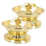 ELAYARD 2 Stück Vintage Legierungs öllampe für Buddhistische Tempel Butterlampe mit Hohem Fuß Dekorative Ölkerze für Hausaltar und Lange Brenndauer