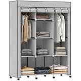 HOMCOM Stoffschrank, Kleiderschrank mit Rolle, Kleiderstangen, 8 Ebenen, Faltschrank, Faltbare Garderobe für Schlafzimmer, Flur, Vliesstoff, Hellgrau, 125 x 43 x 162,5 cm