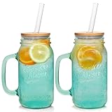 ANOTION Einmachglas mit Griff, 2 Packungen, 680 ml Glasbecher mit Deckel und Trinkhalmen, Trinkgläser, Smoothie-Wasserflaschen für Eiskaffee, Margaritas, Saft, Cocktail, Büro, Zuhause
