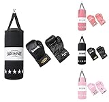Bad Company Boxset für Kinder und Jugendliche bis 12 Jahre schwarz - Boxsack gefüllt mit Aufhängung 55 x 25 cm und Boxhandschuhe Kinder 8oz - Boxsack Set Kinder hängend
