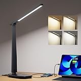 Honeywell Schreibtischlampe für Home Office, Dimmbare LED-Schreibtischlampe mit USB A+C Dual Charging, 4 Modi Helligkeit Touch-Lampe mit Timer, Eye Caring Foldable Leselicht, Tischlampe für Studie