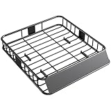 HOMCOM Dachgepäckträger Universal Dachkorb mit Windschutz, Fracht Relingträger aus Stahl, Auto Gepäckträger bis 90,7kg belastbar Dachträger Dach Gepäckkorb für SUV Trucks 110,5 x 99,5 x 18,5cm Schwarz