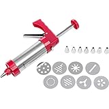Westmark Gebäckpresse/Garnierspritze, mit 8 Formscheiben und 8 Formtüllen, Füllmenge: 250 ml, Rostfreier Edelstahl/Kunststoff, Silber/Rot, 32332260, 21.7 x 5.8 x 14.5 cm