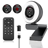 Angetube Streaming Webcam, 2K Webcam mit Ringlicht, 1080P HDR PC-Kamera mit Steuerung, Dual-Stereo-Mikrofon und Privatsphäre-Abdeckung, Autofokus 5-Fach Zoom, Computerkamera für Laptop