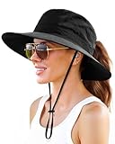 FURTALK Sonnenhut für Damen UPF 50+ Faltbare breite Krempe UV-Schutz Verstellbarer Kinnriemen Pferdeschwanz Loch Sommer Eimer Hut