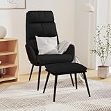 THOYTOUI Relaxsessel, ArmlehnStuhl Armlehnensessel Cocktailsessel PolsterStuhl Geeignet für Büro Speisesaal Schlafzimmer Wohnzimmer mit Hocker Schwarz Stoff und Kunstleder