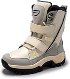 Damen Outdoor wasserdichte Warme Schneestiefel High Top Velcro Wanderschuhe Herbst Winter Schuhe 205, Beige, 4 UK