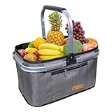 ABIUBIU 35L Einkaufskorb Großer Picknickkorb mit gepolsterten Griffen Praktischer faltbarer Korb Einkaufstasche mit Aluminiumrahmen Stabiler Korb - Perfekt für Geschenke/Reisen/Picknick/Einkaufen