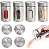 4 Stück Gewürzstreuer, Gewürzdosen Edelstahl, 80ml Gewürzstreuer Glas, Gewürzgläser mit Streueinsatz, Gewürzbehälter für Gewürze Küchenutensilien, mit Sichtfenster und 3 Verschiedenen Lochgrößen