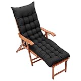 Warmiehomy Liegenauflage mit Antirutsch, 160x50x8cm Auflage für Gartenliege Outdoor, Dickes & Bequeme Polster Sonnenliege Auflage mit Einstellband, Kissen für Liegestuhl, Schwarz(Ohne Stuhl)