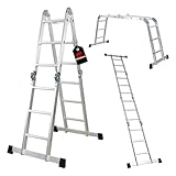 PROREGAL Sprossen-Mehrzweckleiter MULTISTEP, 4-teilig Aluminium, 4x3 Sprossen, bis zu 3,5m Höhe, Traglast 150kg, Arbeitsgerüst Stehleiter Anlegeleiter