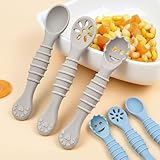 Sonpen Silikon Esslernlöffel Baby, 6 Stück Baby Löffel Weich Lernlöffel Fütterlöffe, Babylöffel Beikost Zubehör BPA-Frei, Spoon für Säuglinge und Kleinkinder ab 4 Monaten - Braun Grau