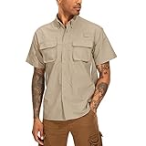 Asfixiado Hemden Herren Kurzarm Funktionshemd UPF50+ UV Outdoorhemd Schnelltrocknend Sommer Wanderhemd Freizeithemden Für Angeln Safari Reisen Golf（Khaki XXL）
