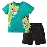 Trainingsanzüge für Mädchen, Kleinkinder, Babys, Jungen, Dinosaurier-Druck, kurzärmelig, Shorts, einfarbiger Kragen, Hemd, Top, Anzüge, Urlaub, Strand, Sets, 5t Jungen-Outfits