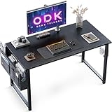 ODK Klein Schreibtisch Schwarz 100×48×74cm Computertisch Bürotisch mit Kopfhörer Halter und Aufbewahrungstasche, Kleiner Schreibtisch Arbeitszimmer Holz PC Tisch Officetisch für Home, Office