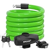 SPGOOD Fahrradschloss 120cm/12mm,Sicherheitsstufe Sehr Hoch Fahrrad Kabelschloss,Spiralkabelschloss mit 2 Schlüssel,Anti-Diebstahl Fahrradschloß für Fahrrad,Dreirad,Motorrader,Roller,Babywagen(Grün)