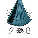 Hängeschaukel mit Seil und Karabiner, tragbare Stoffhängematte for drinnen und draußen(DarkGreen)