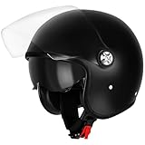 Favoto Motorradhelm Mopedhelm Herren Jethelm - mit Doppelvisier Sonnenblende Erwachsene 3/4 Halber Motorradhelm für Herren Damen Atmungsaktiv ECE 22.06 Zertifiziert L (59-60cm) Schwarz