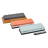 Amazon Basics Messerschärfstein-Set, 3 stück, doppelseitig, Körnung 400/1000 und 3000/8000, Abflachungsstein mit rutschfester Bambusunterseite, mehrfarbig, 22.5 x 15.2 x 7.3 cm