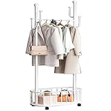 Exquisiter Kleiderständer, 3-in-1-Design, Garderobenständer mit Rollen für den Eingangsbereich, Aufbewahrungsbank mit Metall-Aufbewahrungskorb, einfache Montage (Farbe: Weiß, Größe: 60 x 32 x 170 cm