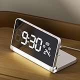 SURPN Digitaler Wecker für Schlafzimmer, 3-Farben-Nachtlicht, großes Display, Faltbare Nachttischuhr mit 12/24 Stunden, Schlummerfunktion, Temperaturanzeige – mit Adapter