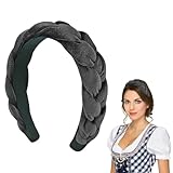 WUSJCOF Geflochtener Haarreif für Dirndl Trachten Haarschmuck aus Samt Wiesn Accessoires für Damen und Mädchen (Grau)