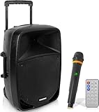 Pyle PA Musikbox, Partybox, Tragbare Karaoke Maschine mit Mikrofon, Party Lautsprecher mit Bluetooth, Sound Anlage 12'' Subwoofer, PA Anlage Komplettset, Karaoke Set LED-Akku-Anzeige, MP3/USB/SD 1200W