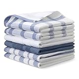 Amazon Basics Waffel-Geschirrtücher aus 100% Bio-Baumwolle - Hochsaugfähig, Schnelltrocknend, Fusselfrei Küchentücher, 38 x 64 cm, 6er-Set (Sortiert Marineblau, Weiß)