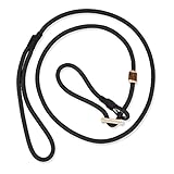 Hundeleine mit Halsband 6mm | Moxonleine Retrieverleine Agilityleine | Mit Zugbegrenzung, Zugstopp aus Hirschhorn (Schwarz, 100 cm)
