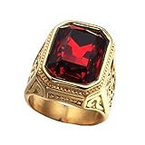 PAURO Herren Edelstahl Jahrgang Golden Square Eheringe Mit GroßEn Stein Rot GrößE 60