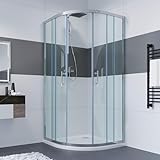 IMPTS Duschkabine Viertelkreis 80 x 80 cm mit Duschtasse & Ablauf, Runddusche Duschabtrennung Viertelkreis Dusche Schiebetür Viertelkreisdusche, NANO Glas, Höhe 195cm