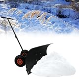 FIVMEN Schneeschaufel Schneeschieber Metall 74 cm Breit mit Rädern und 5-Stufig Höhenverstellbar Griff Schneeräumer Snow Shovel für Kleine und Große Schneemengen Winter