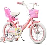 Glerc Maggie 16 Zoll Kinderfahrrad Alter 4 5 6 7 Jahre alt Mädchen Fahrrad Prinzessin Stil mit Puppen-Sitz & Korb & Stützräder & Glocke für Geburtstag, Rosa bis Weiß