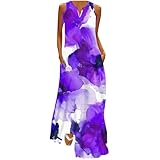 FunAloe Sommerkleider für Damen, ärmellos, V-Ausschnitt, Boho-Sommerkleider, Blumenmuster, niedliche Kleider mit Taschen, fließend, Urlaub, Tanktop, Vintage, lockere Passform, Urlaub, Strand, günstige