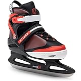 ATTABO Verstellbare Schlittschuhe für Kinder und Jugendliche 31-36 EU (5-stufige Größenverstellung) | Bequeme, warme Freizeitschlittschuhe zum Eishockeyspielen | Edelstahlkufen, Schwarz/Rot