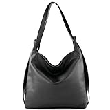 modamoda de T192 Damen Leder Rucksack Schultertasche 2in1 handmade in Italy, Farbe:Schwarz