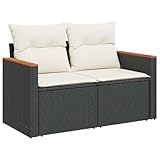 vidaXL Gartensofa 2-Sitzer, Sofa mit Kissen, Terrassensofa mit abnehmbarem waschbarem Bezug, Gartenmöbel Sofagarnitur, Schwarz Poly Rattan