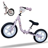 TrippelTrade Laufrad ab 2 Jahre Faltbares Balance Bike inkl. Tragegurt Höhenverstellbare Sattel & Lenker 12 Zoll Reifen Stabiler Carbonstahlrahmen rutschfeste Fußablage (Zuckerwölkchen-Rosa)