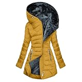 Winterjacke Damen Steppjacke Lange Wintermantel Warm Gefüttert Damenmantel Langarm Steppmantel Winter Puffer Jacke mit Kapuze Winterparka Fleece Mäntel Reißverschluss Große Größen