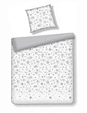 home&you - Bettwäsche Snowf, 140x200cm, 2X Kissenbezug,Weihnachtsbettwäsche, Satin aus Bettbezug mit Kissenbezug, Weiche Baumwolle, Schneeflockenmuster, Winterbettwäsche, Kuschelige, 115g/m² - Grau